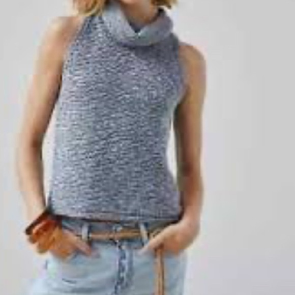 Pilcro Sweaters - Anthropologie Pilcro Roll Neck Sweater XS Sleeveless Tank Top Blue Open Knit